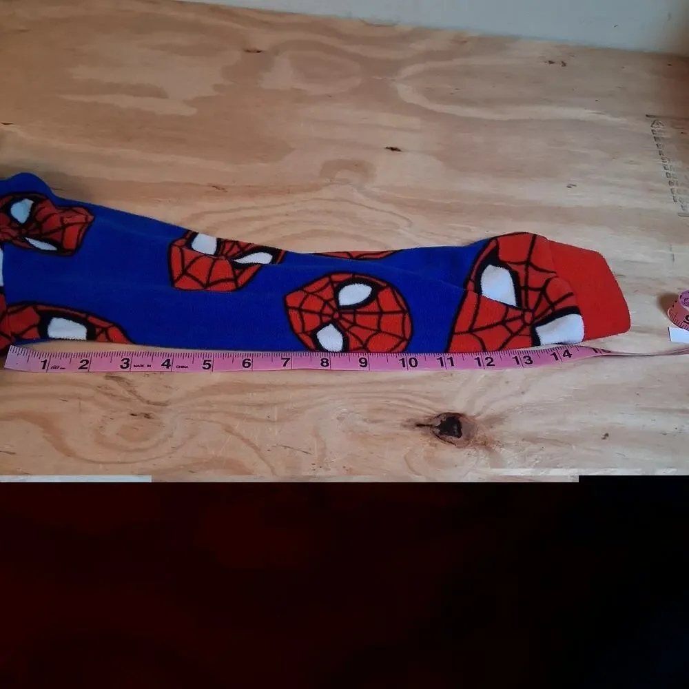 Spiderman Boys Pajamas Sz M Hooded One Piece Full Zip Sleepwear Marvel Red Blue